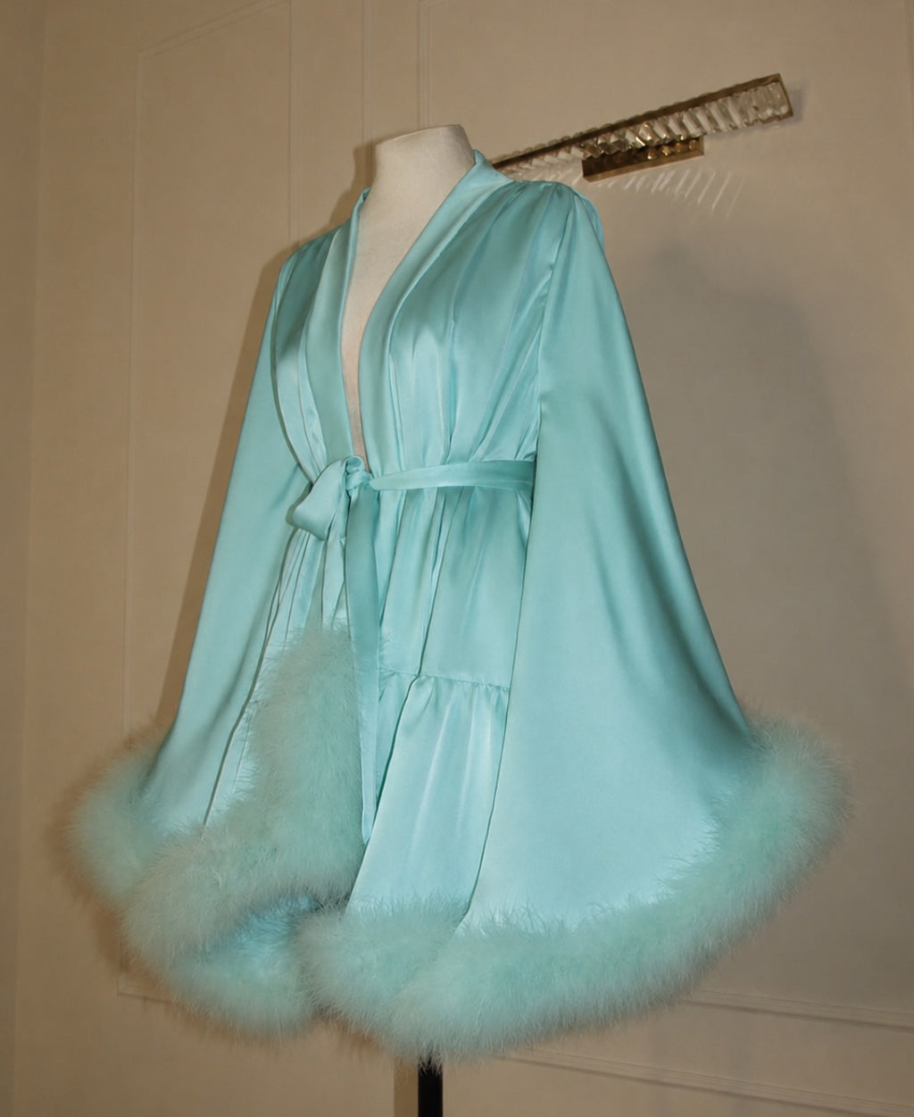 Tiffany Feather Mini Robe — Handmade Silk Marabou Dressing Gown