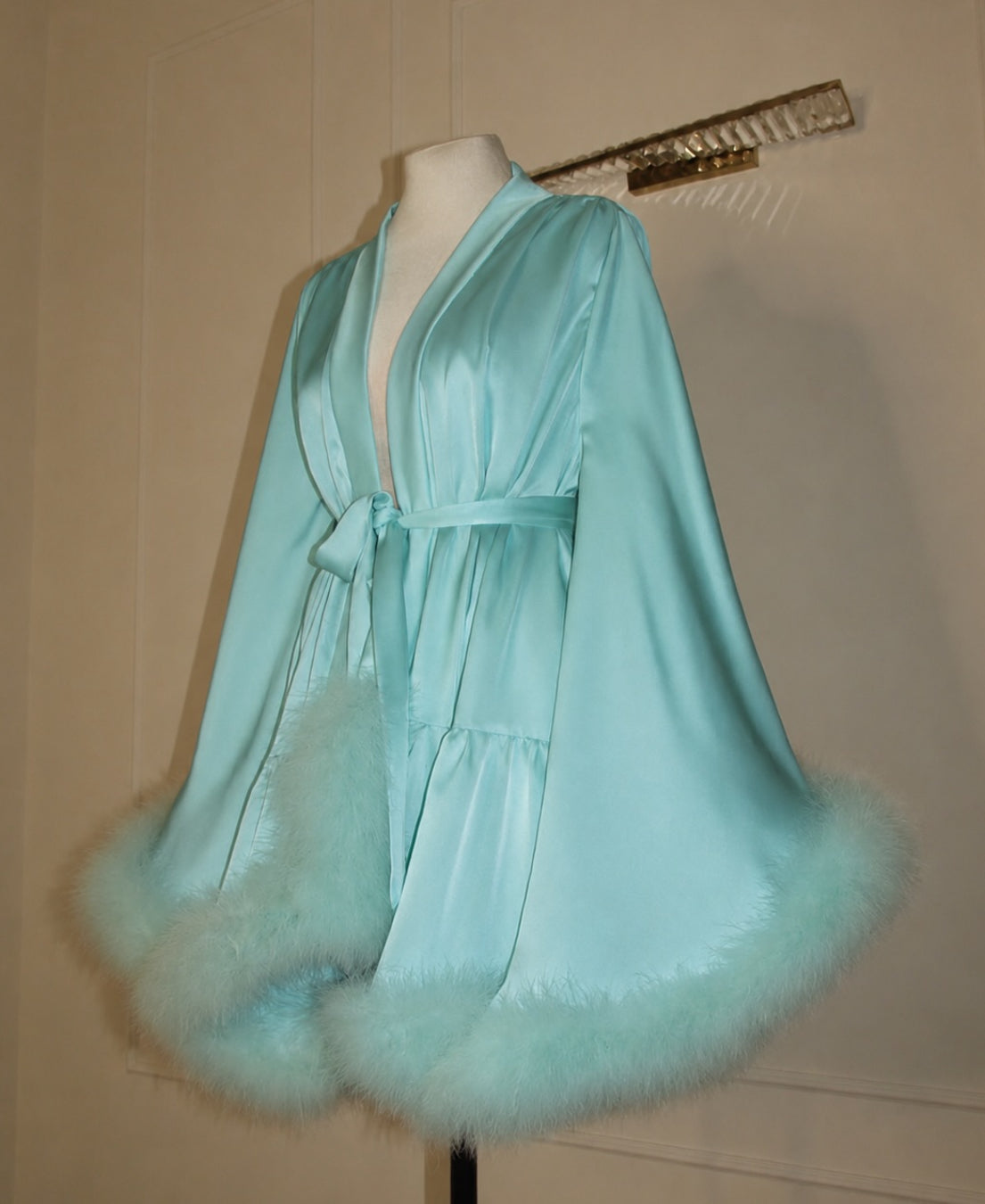 Tiffany Feather Mini Robe — Handmade Silk Marabou Dressing Gown