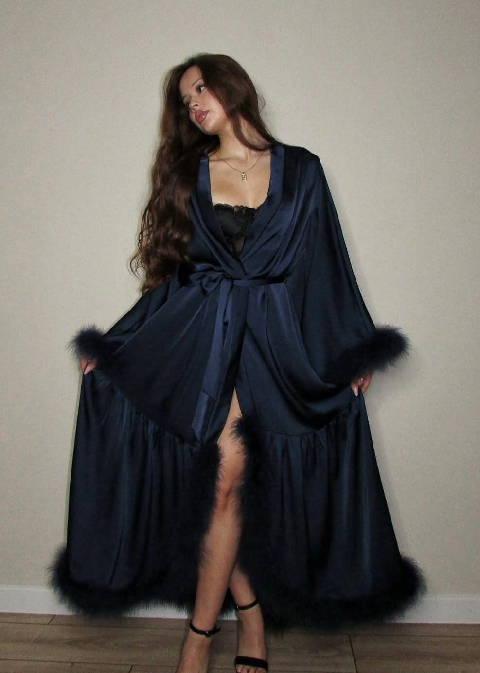 Feather Long Robe — Handmade Silk Marabou Dressing Gown