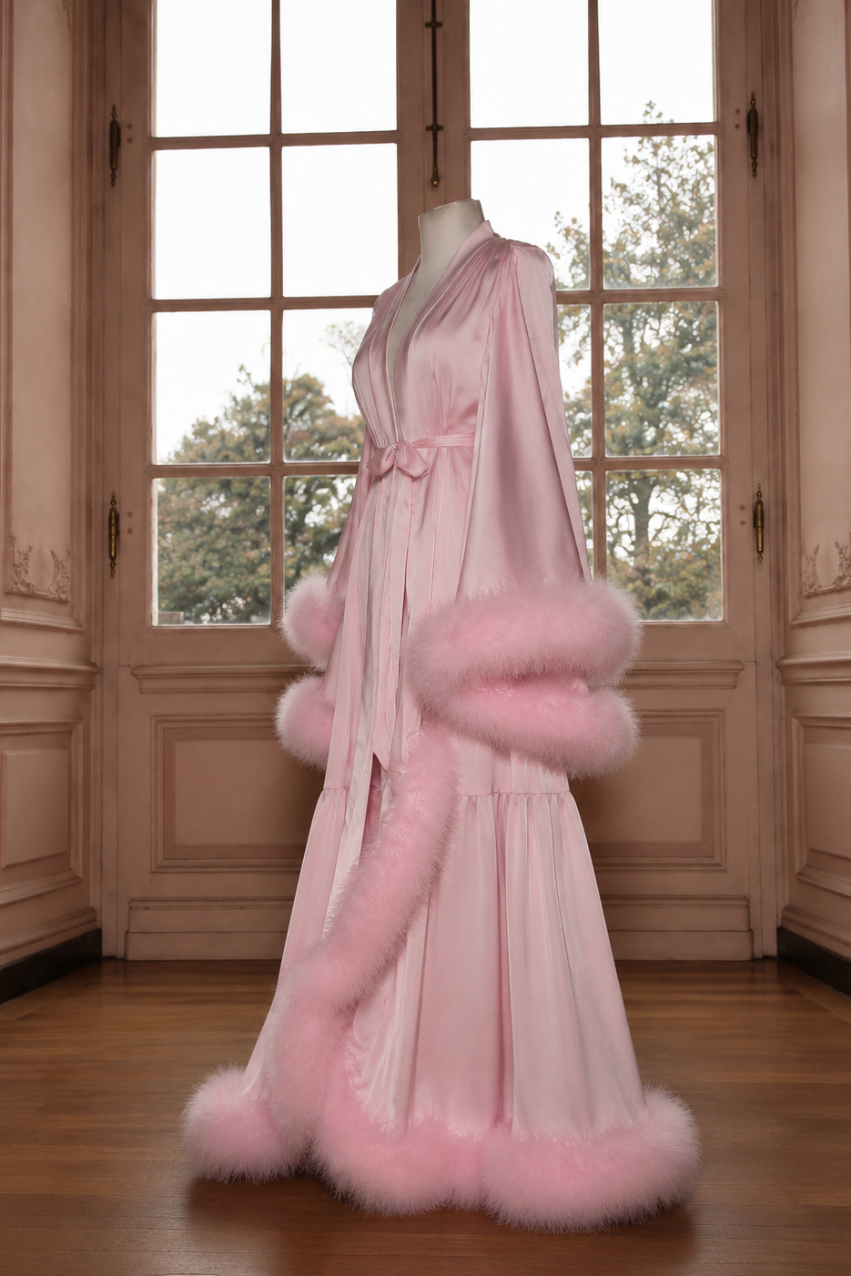 Feather Long Robe — Handmade Silk Marabou Dressing Gown