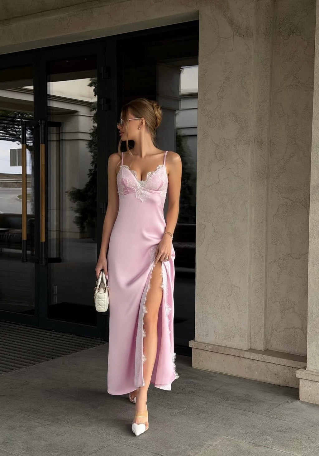 Silk dress with lace