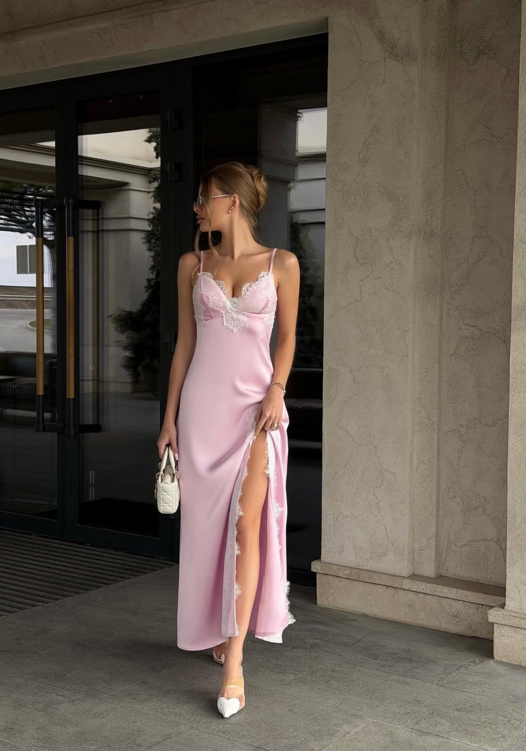 Silk dress with lace