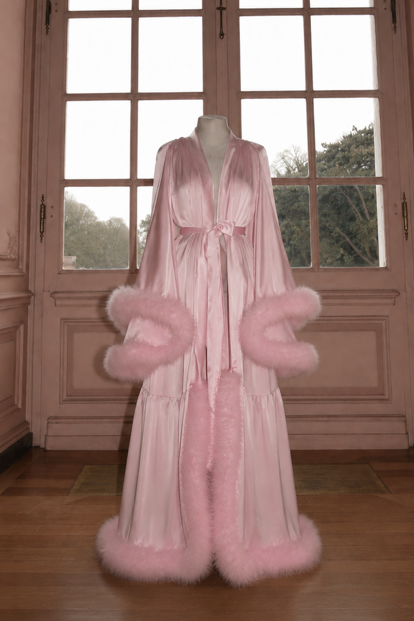 Feather Long Robe — Handmade Silk Marabou Dressing Gown