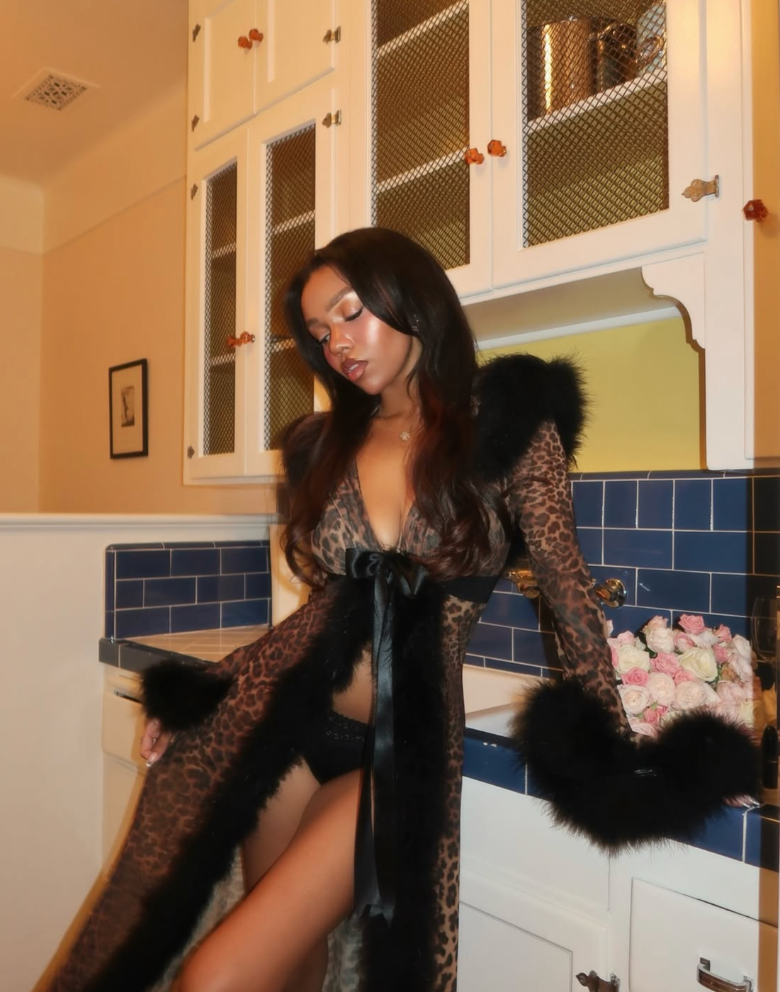 Feather Long Robe Animal Print — Handmade Marabou Dressing Gown