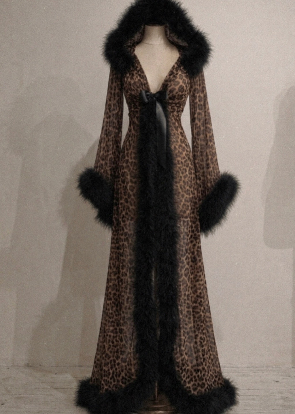 Feather Long Robe Animal Print — Handmade Marabou Dressing Gown