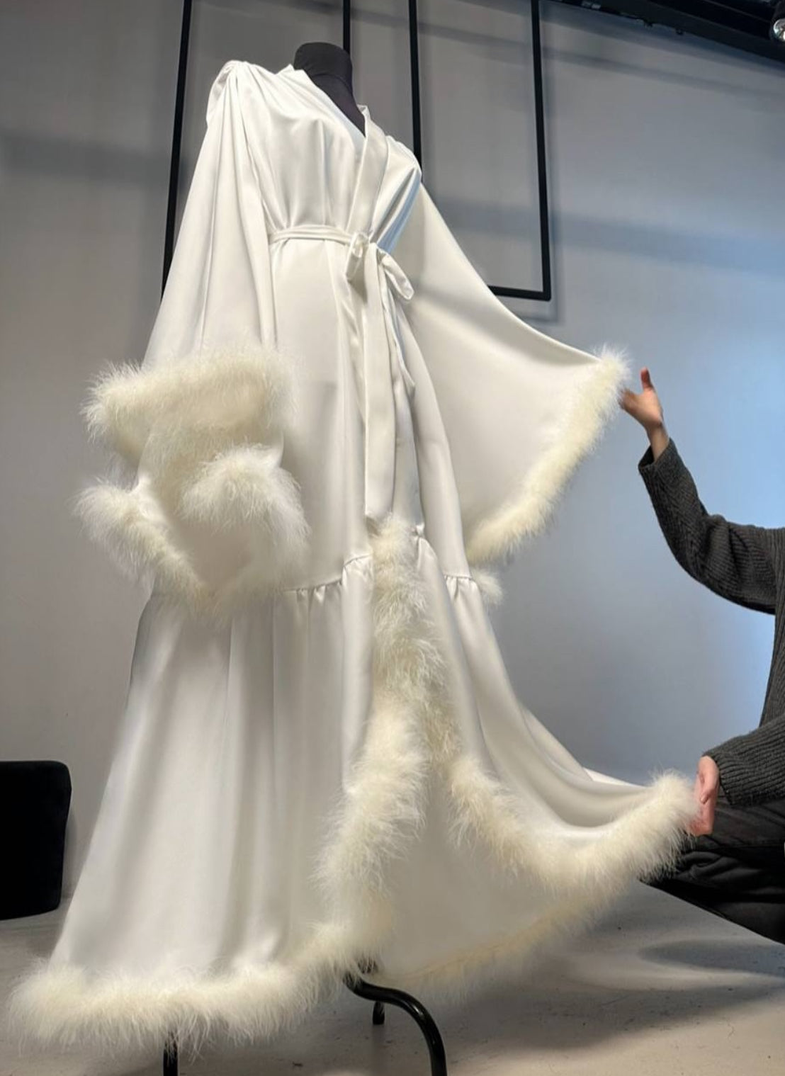 Feather Long Robe — Handmade Silk Marabou Dressing Gown