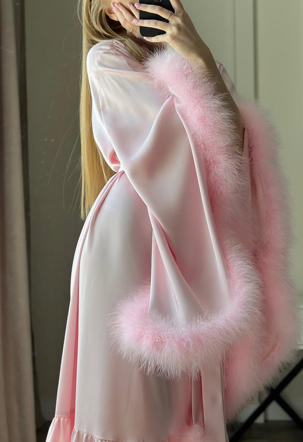 Feather Long Robe — Handmade Silk Marabou Dressing Gown