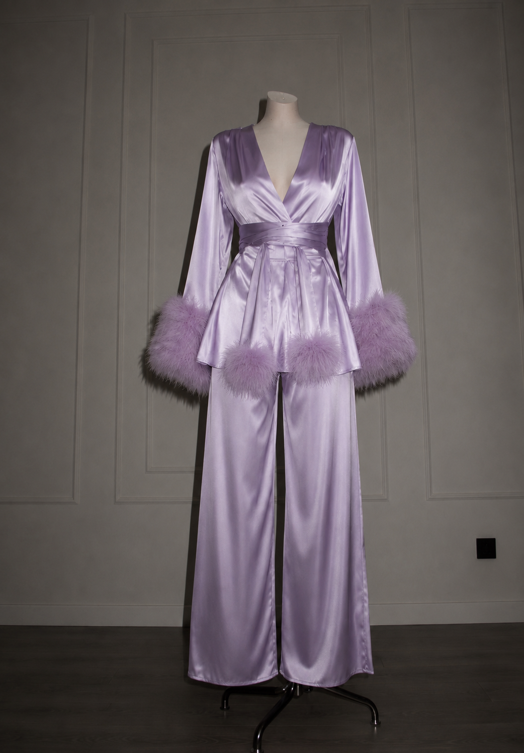 Feather Long Pajama Set — Handmade Silk Loungewear