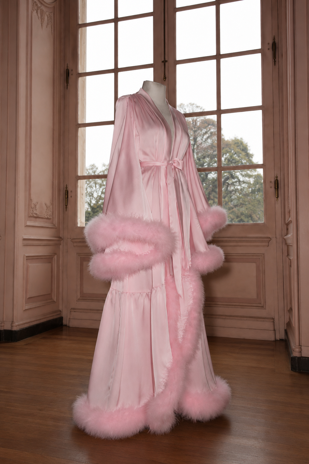 Feather Long Robe — Handmade Silk Marabou Dressing Gown