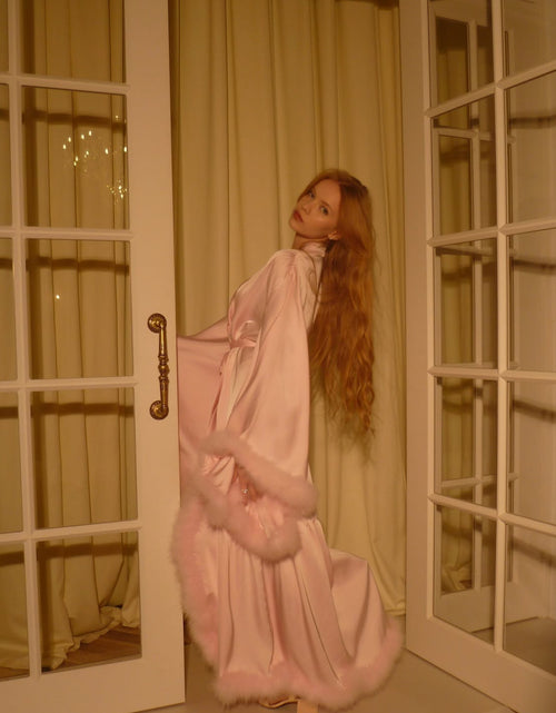 Long Silk Robe with Feathers