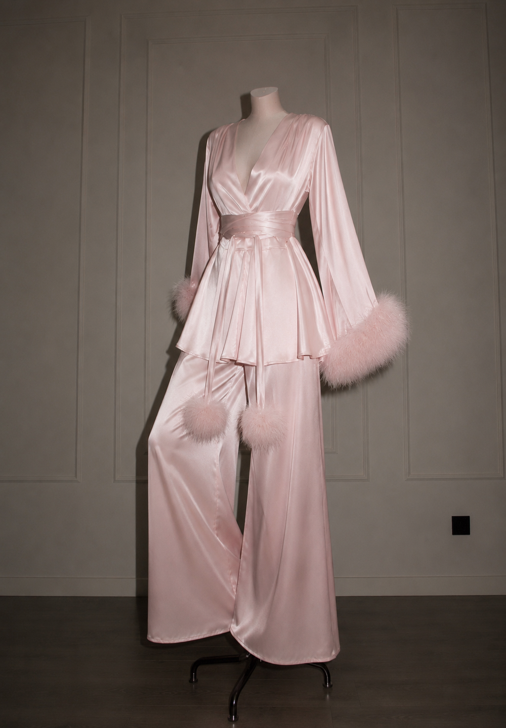 Feather Long Pajama Set — Handmade Silk Loungewear