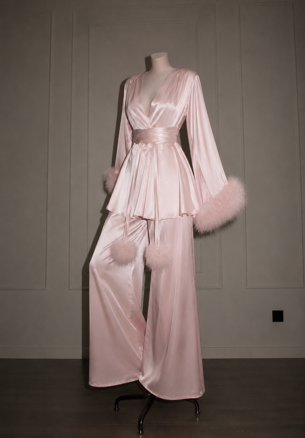 Feather Long Pajama Set — Handmade Silk Loungewear