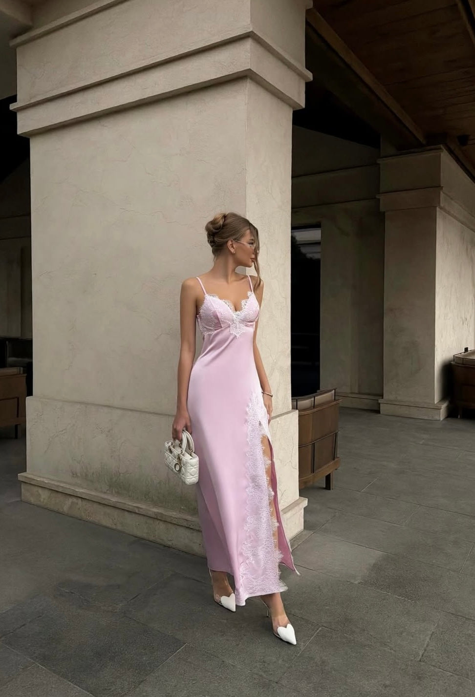 Silk dress with lace