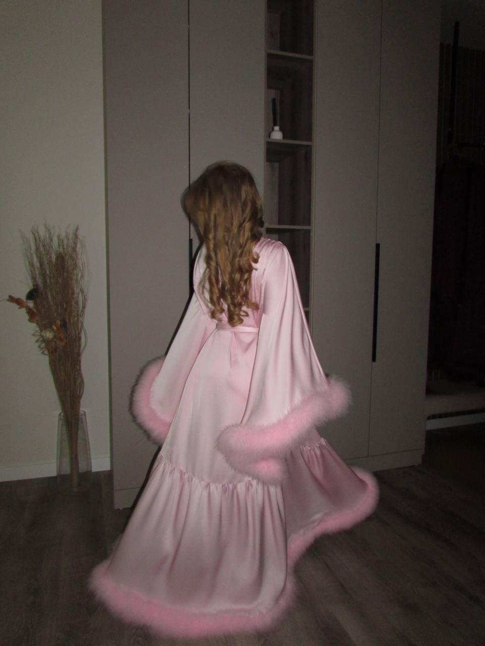 Feather Long Robe — Handmade Silk Marabou Dressing Gown