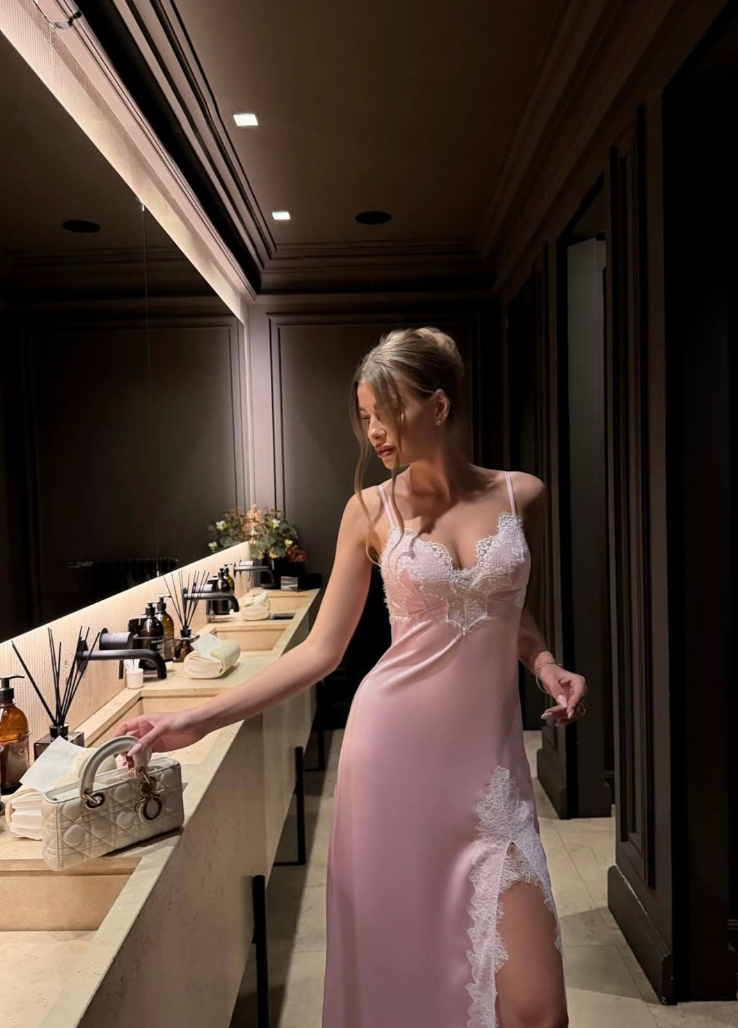 Silk dress with lace
