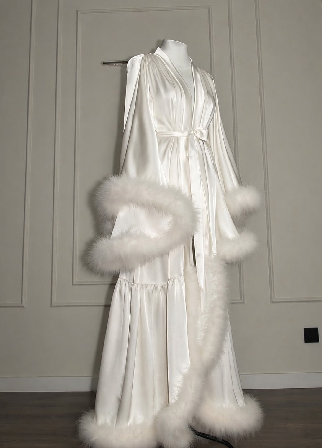 Feather Long Robe — Handmade Silk Marabou Dressing Gown