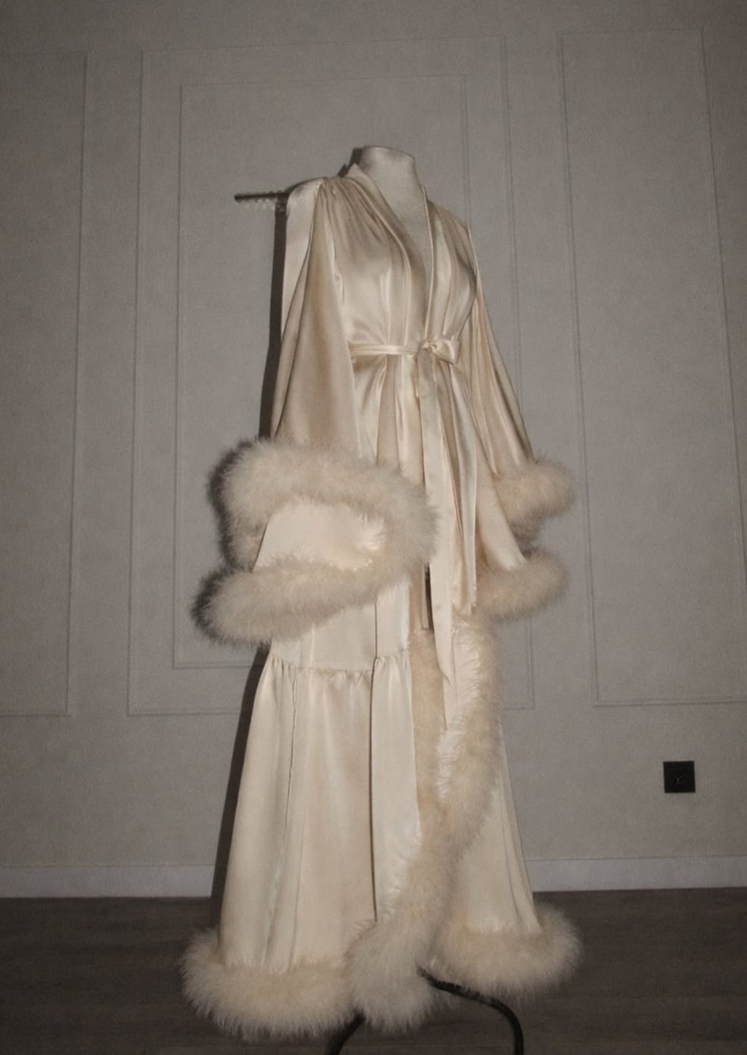 Feather Long Robe — Handmade Silk Marabou Dressing Gown