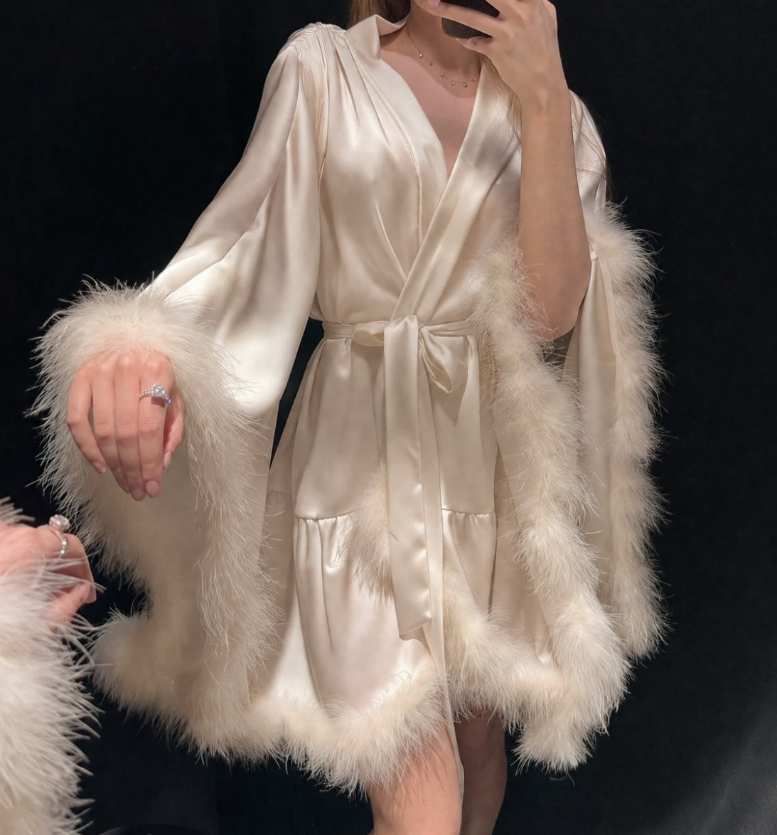 Feather Mini Robe — Handmade Silk Marabou Dressing Gown