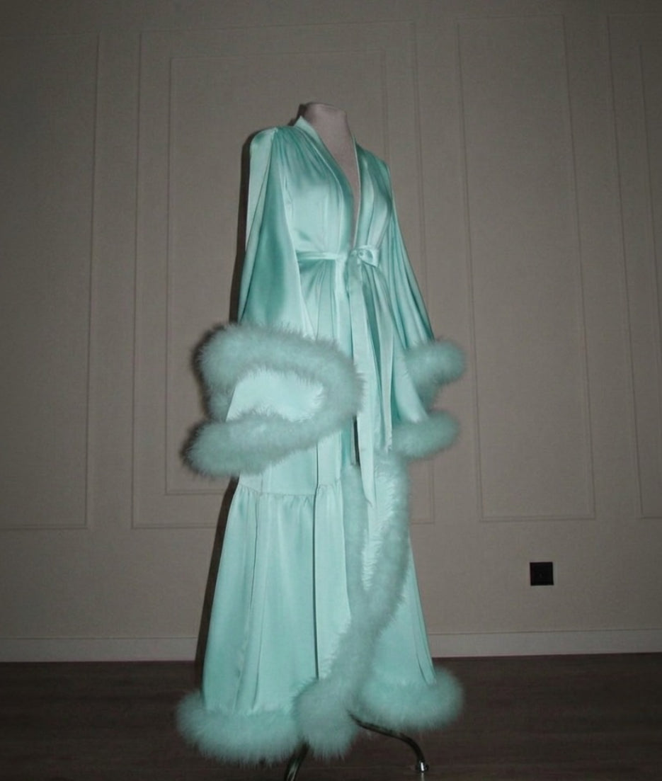 Feather Long Robe — Handmade Silk Marabou Dressing Gown