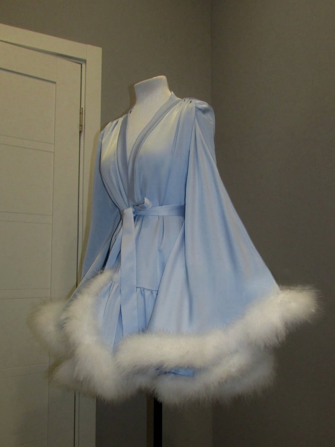 Feather Mini Robe — Handmade Silk Marabou Dressing Gown