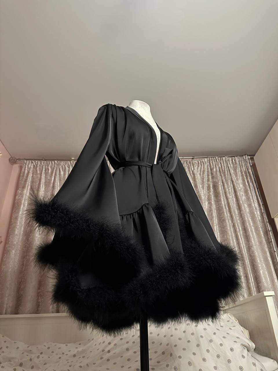 Feather Mini Robe — Handmade Silk Marabou Dressing Gown