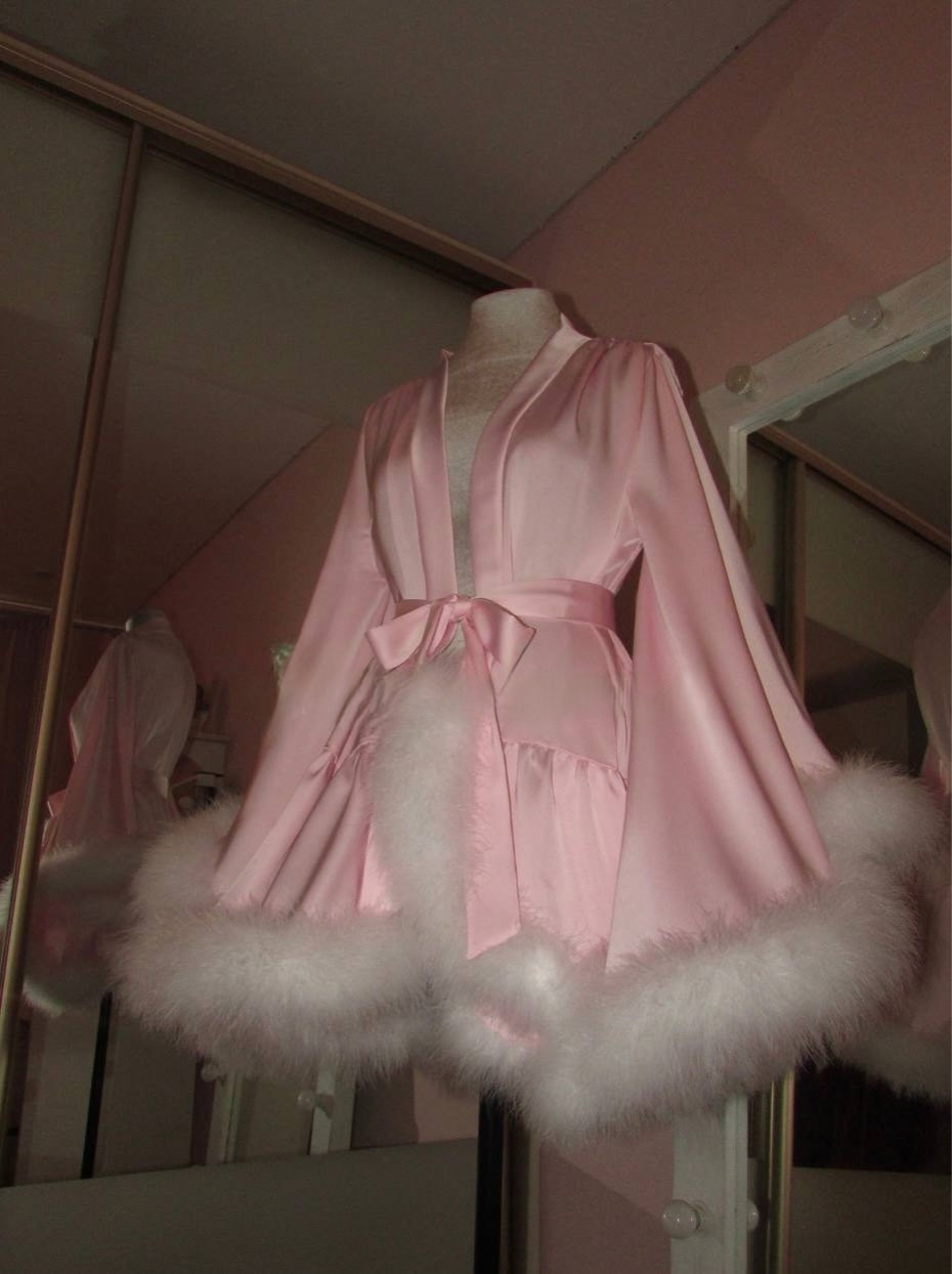 Feather Mini Robe — Handmade Silk Marabou Dressing Gown